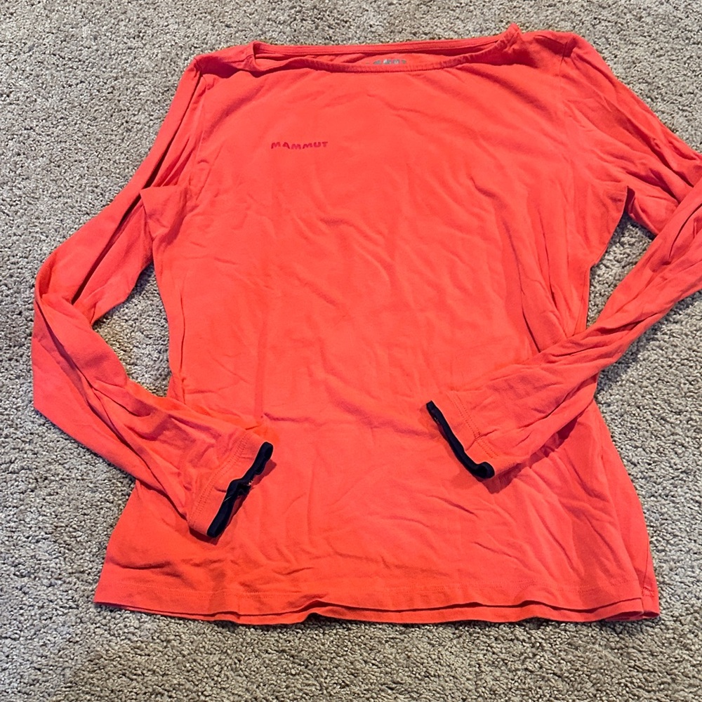 Mammut Women's Long Sleeve Tee in Coral Orange with Black Trim